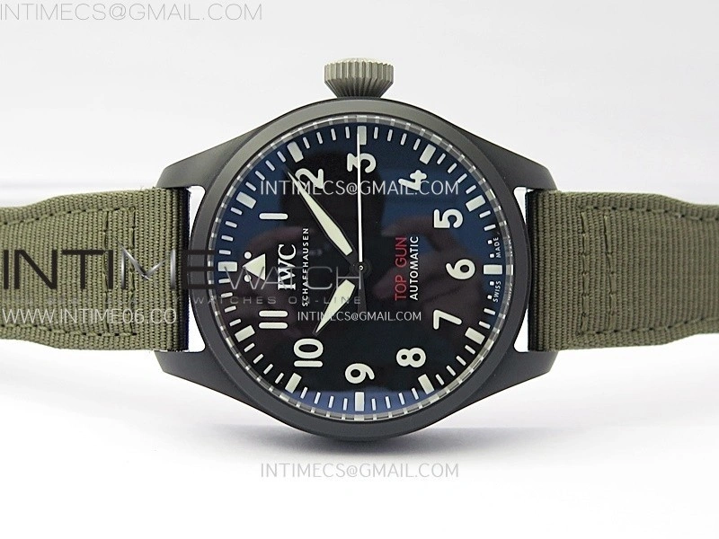Big Pilot IW329801 Real Ceramic M+F 1:1 Best Edition Black Dial on Green Calfskin Strap SEIKO 8N-24