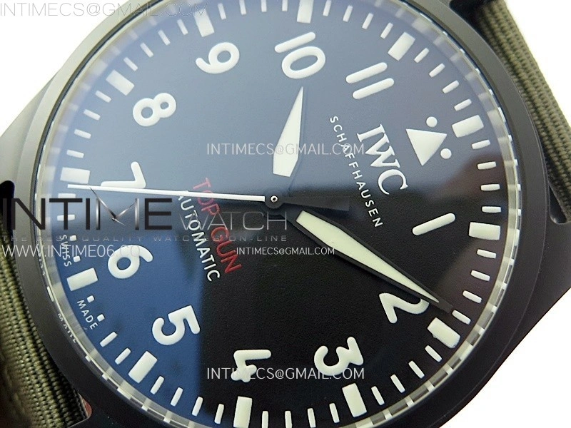Big Pilot IW329801 Real Ceramic M+F 1:1 Best Edition Black Dial on Green Calfskin Strap SEIKO 8N-24