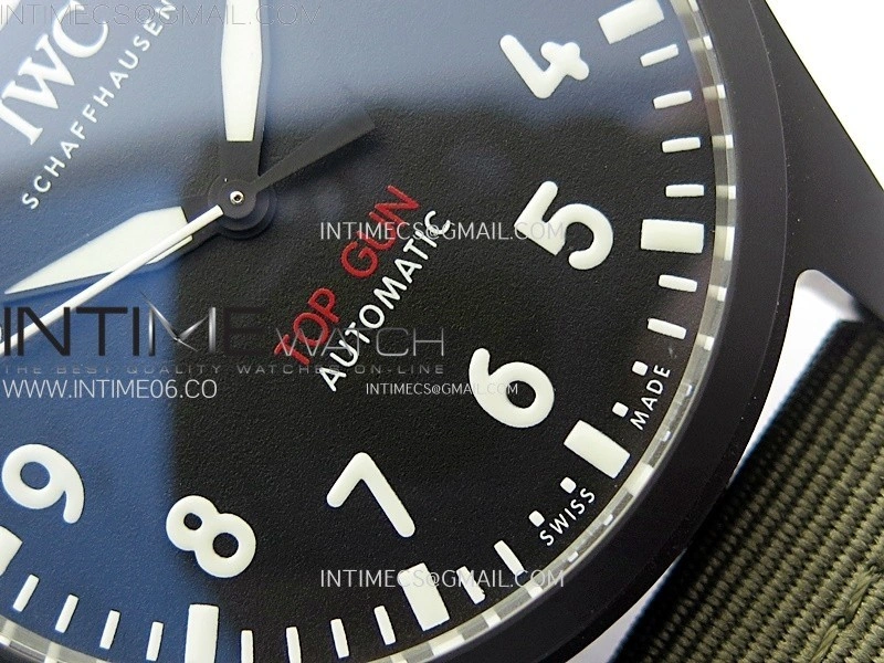 Big Pilot IW329801 Real Ceramic M+F 1:1 Best Edition Black Dial on Green Calfskin Strap SEIKO 8N-24