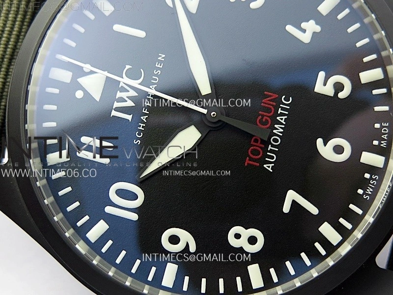 Big Pilot IW329801 Real Ceramic M+F 1:1 Best Edition Black Dial on Green Calfskin Strap SEIKO 8N-24
