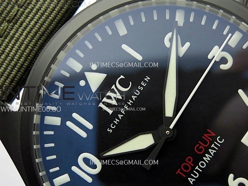 Big Pilot IW329801 Real Ceramic M+F 1:1 Best Edition Black Dial on Green Calfskin Strap SEIKO 8N-24