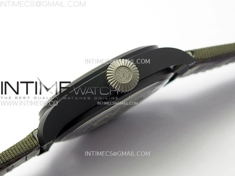 Big Pilot IW329801 Real Ceramic M+F 1:1 Best Edition Black Dial on Green Calfskin Strap SEIKO 8N-24