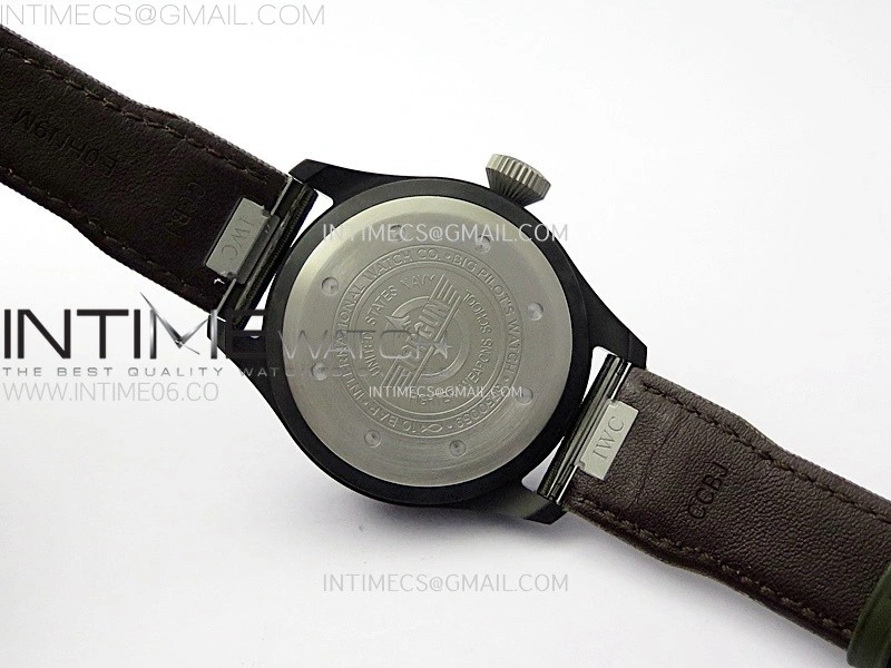 Big Pilot IW329801 Real Ceramic M+F 1:1 Best Edition Black Dial on Green Calfskin Strap SEIKO 8N-24