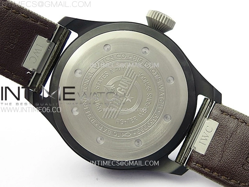 Big Pilot IW329801 Real Ceramic M+F 1:1 Best Edition Black Dial on Green Calfskin Strap SEIKO 8N-24