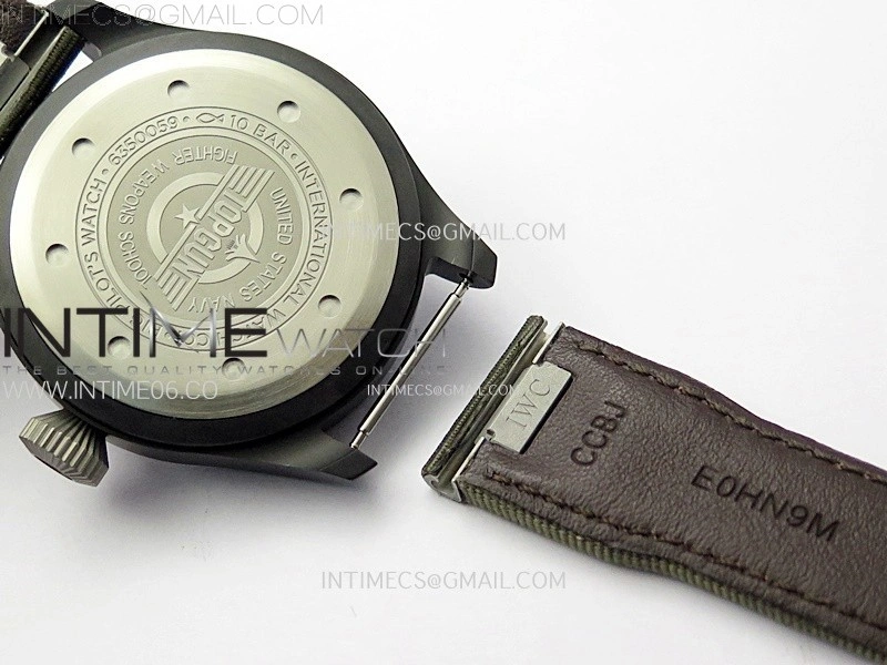Big Pilot IW329801 Real Ceramic M+F 1:1 Best Edition Black Dial on Green Calfskin Strap SEIKO 8N-24