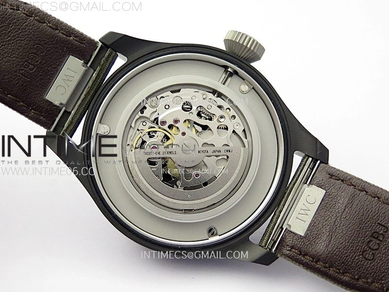 Big Pilot IW329801 Real Ceramic M+F 1:1 Best Edition Black Dial on Green Calfskin Strap SEIKO 8N-24