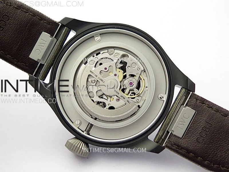 Big Pilot IW329801 Real Ceramic M+F 1:1 Best Edition Black Dial on Green Calfskin Strap SEIKO 8N-24