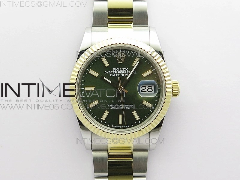 Datejust 36mm 116231 SS YG BP 1:1 Best Edition Green Dial Stick Markers On SS YG Oyster Bracelet A2824