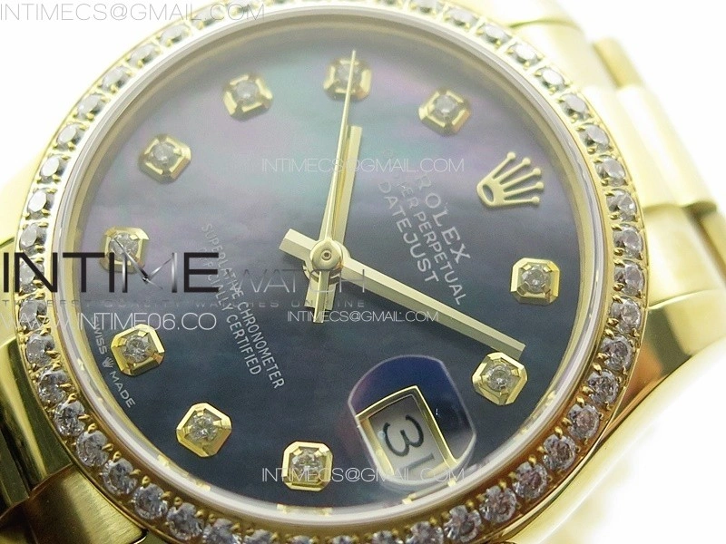 DateJust 31mm 178271 YG APSF Best Edition Blue MOP Dial Crystal Markers on President Bracelet A2824