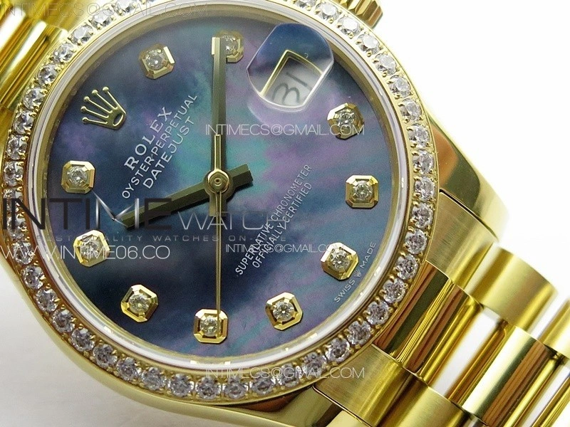 DateJust 31mm 178271 YG APSF Best Edition Blue MOP Dial Crystal Markers on President Bracelet A2824