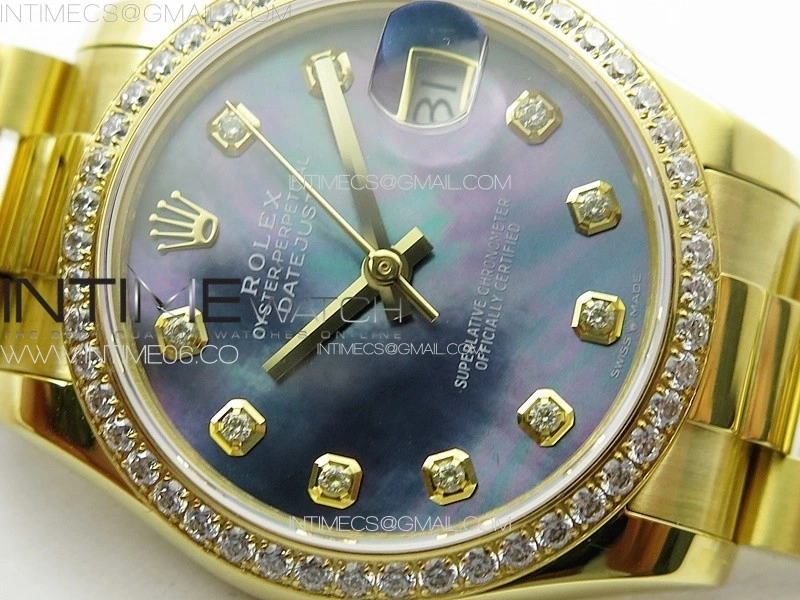 DateJust 31mm 178271 YG APSF Best Edition Blue MOP Dial Crystal Markers on President Bracelet A2824