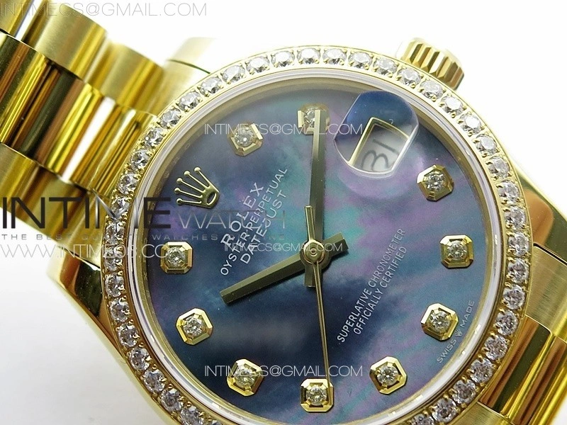DateJust 31mm 178271 YG APSF Best Edition Blue MOP Dial Crystal Markers on President Bracelet A2824