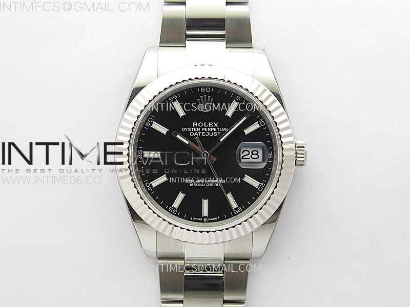 DateJust 41mm 126334 904 SS AR+F V2 1:1 Best Edition Fluted Bezel Black Dial Sticks Markers on Oyster Bracelet DD3235
