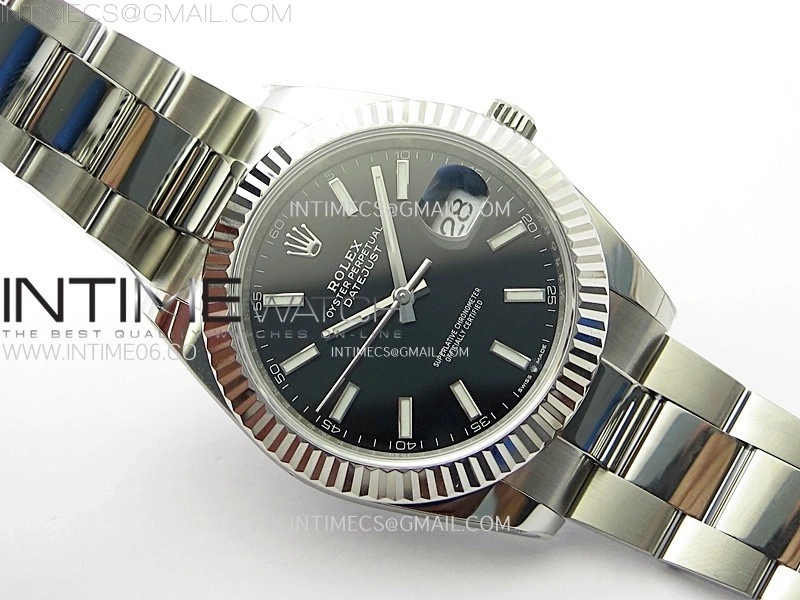 DateJust 41mm 126334 904 SS AR+F V2 1:1 Best Edition Fluted Bezel Black Dial Sticks Markers on Oyster Bracelet DD3235