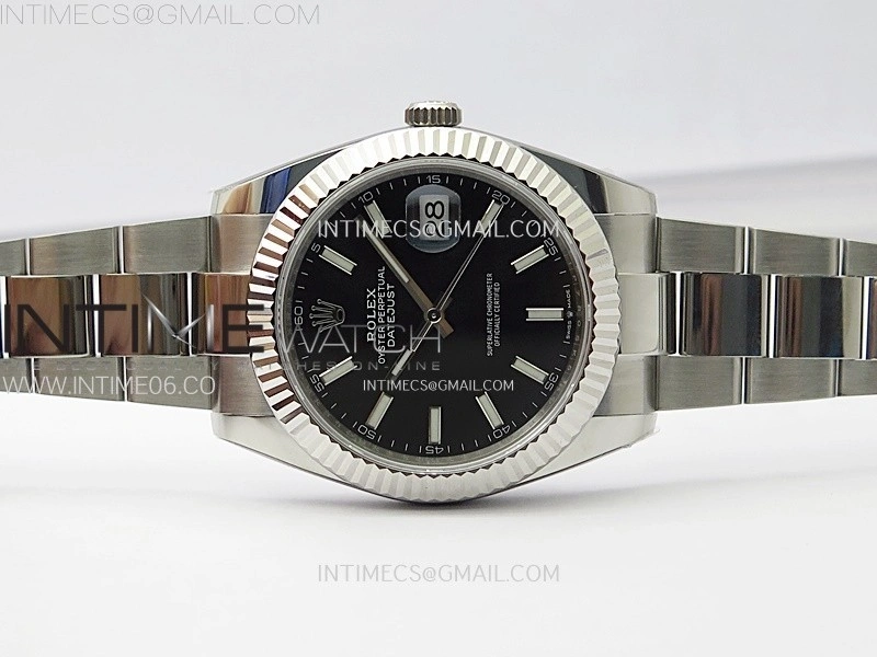 DateJust 41mm 126334 904 SS AR+F V2 1:1 Best Edition Fluted Bezel Black Dial Sticks Markers on Oyster Bracelet DD3235