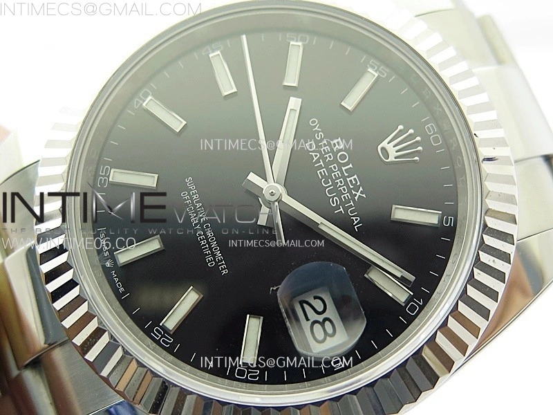 DateJust 41mm 126334 904 SS AR+F V2 1:1 Best Edition Fluted Bezel Black Dial Sticks Markers on Oyster Bracelet DD3235