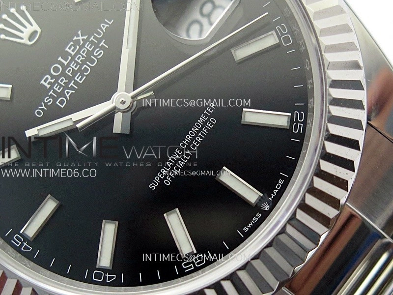 DateJust 41mm 126334 904 SS AR+F V2 1:1 Best Edition Fluted Bezel Black Dial Sticks Markers on Oyster Bracelet DD3235