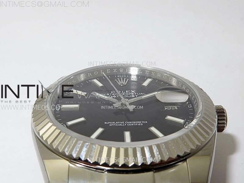 DateJust 41mm 126334 904 SS AR+F V2 1:1 Best Edition Fluted Bezel Black Dial Sticks Markers on Oyster Bracelet DD3235
