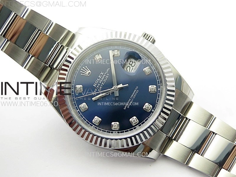 DateJust 41mm 126334 904 SS AR+F V2 1:1 Best Edition Fluted Bezel Blue Dial Diamond Markers on Oyster Bracelet DD3235