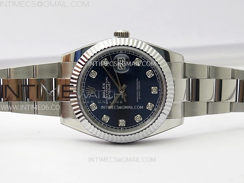 DateJust 41mm 126334 904 SS AR+F V2 1:1 Best Edition Fluted Bezel Blue Dial Diamond Markers on Oyster Bracelet DD3235