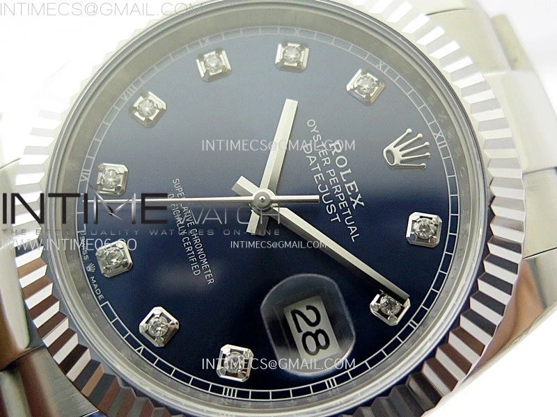 DateJust 41mm 126334 904 SS AR+F V2 1:1 Best Edition Fluted Bezel Blue Dial Diamond Markers on Oyster Bracelet DD3235