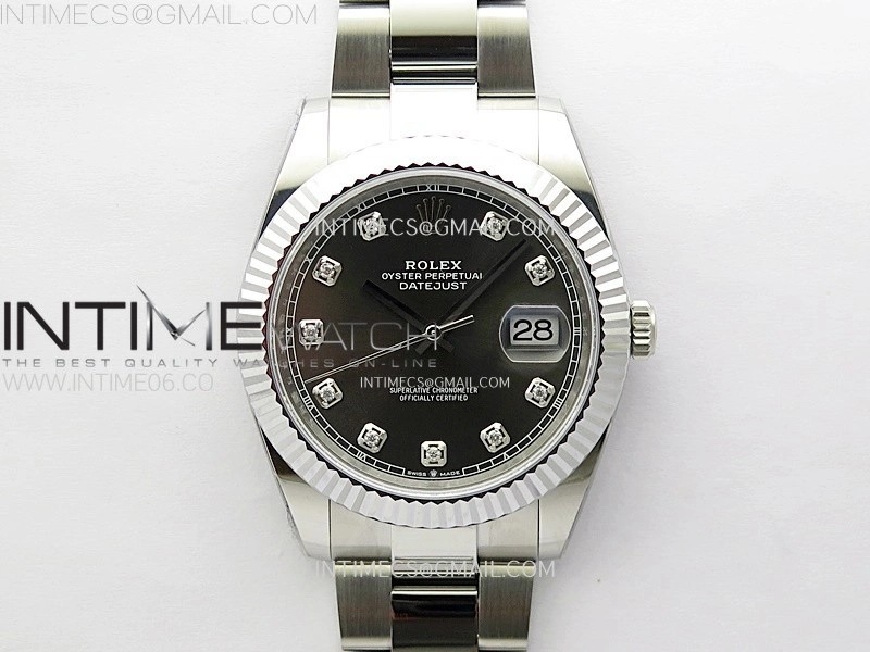 DateJust 41mm 126334 904 SS AR+F V2 1:1 Best Edition Fluted Bezel Gray Dial Diamond Markers on Oyster Bracelet DD3235