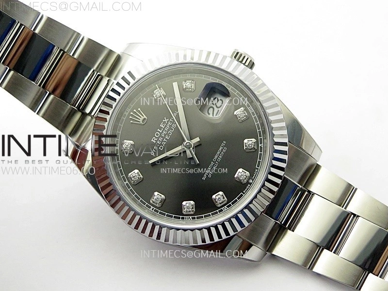 DateJust 41mm 126334 904 SS AR+F V2 1:1 Best Edition Fluted Bezel Gray Dial Diamond Markers on Oyster Bracelet DD3235