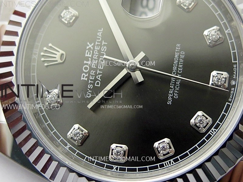 DateJust 41mm 126334 904 SS AR+F V2 1:1 Best Edition Fluted Bezel Gray Dial Diamond Markers on Oyster Bracelet DD3235
