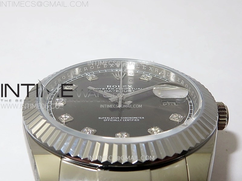 DateJust 41mm 126334 904 SS AR+F V2 1:1 Best Edition Fluted Bezel Gray Dial Diamond Markers on Oyster Bracelet DD3235
