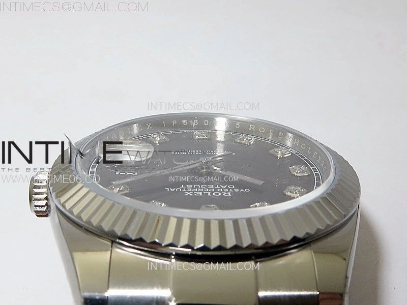 DateJust 41mm 126334 904 SS AR+F V2 1:1 Best Edition Fluted Bezel Gray Dial Diamond Markers on Oyster Bracelet DD3235
