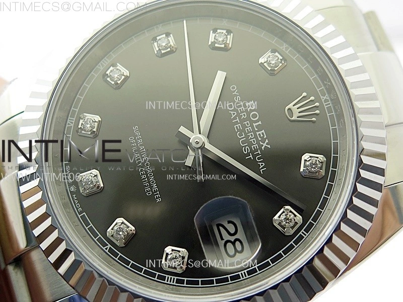 DateJust 41mm 126334 904 SS AR+F V2 1:1 Best Edition Fluted Bezel Gray Dial Diamond Markers on Oyster Bracelet DD3235