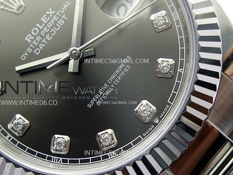 DateJust 41mm 126334 904 SS AR+F V2 1:1 Best Edition Fluted Bezel Gray Dial Diamond Markers on Oyster Bracelet DD3235