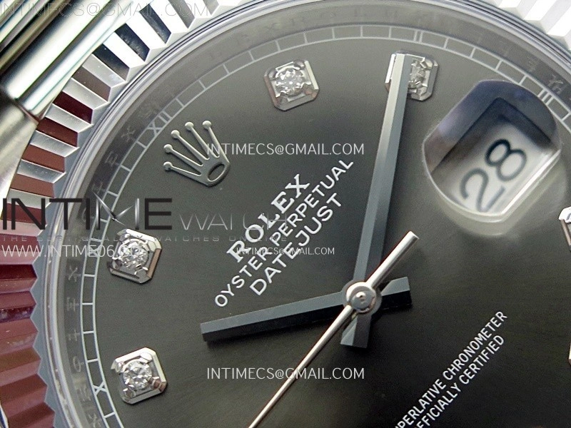 DateJust 41mm 126334 904 SS AR+F V2 1:1 Best Edition Fluted Bezel Gray Dial Diamond Markers on Oyster Bracelet DD3235