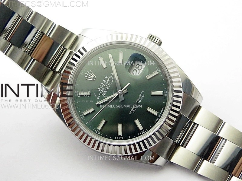 DateJust 41mm 126334 904 SS AR+F V2 1:1 Best Edition Fluted Bezel Green Dial Sticks Markers on Oyster Bracelet DD3235