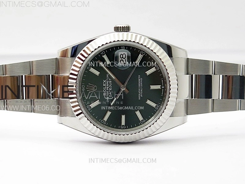 DateJust 41mm 126334 904 SS AR+F V2 1:1 Best Edition Fluted Bezel Green Dial Sticks Markers on Oyster Bracelet DD3235