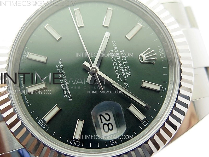 DateJust 41mm 126334 904 SS AR+F V2 1:1 Best Edition Fluted Bezel Green Dial Sticks Markers on Oyster Bracelet DD3235