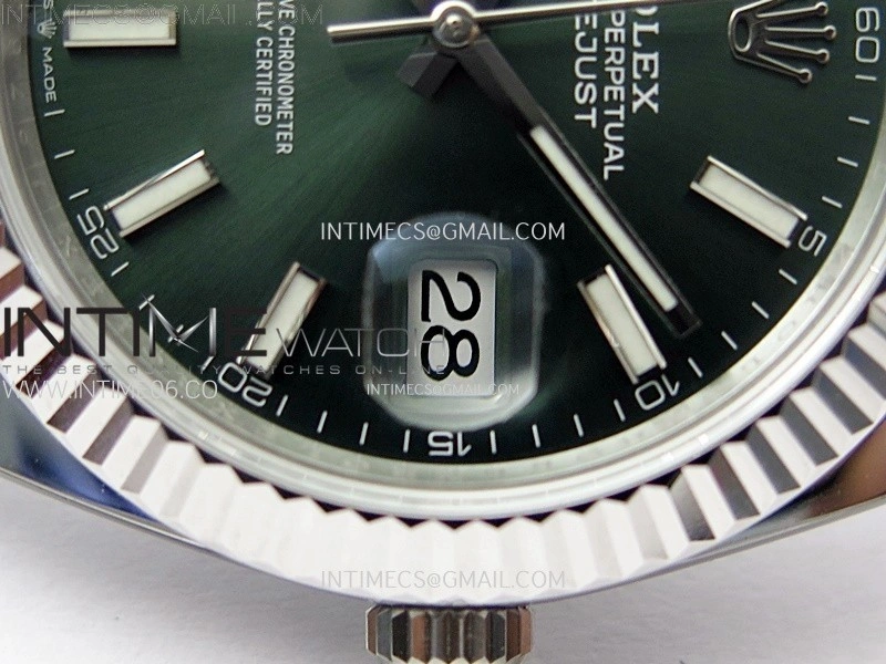 DateJust 41mm 126334 904 SS AR+F V2 1:1 Best Edition Fluted Bezel Green Dial Sticks Markers on Oyster Bracelet DD3235