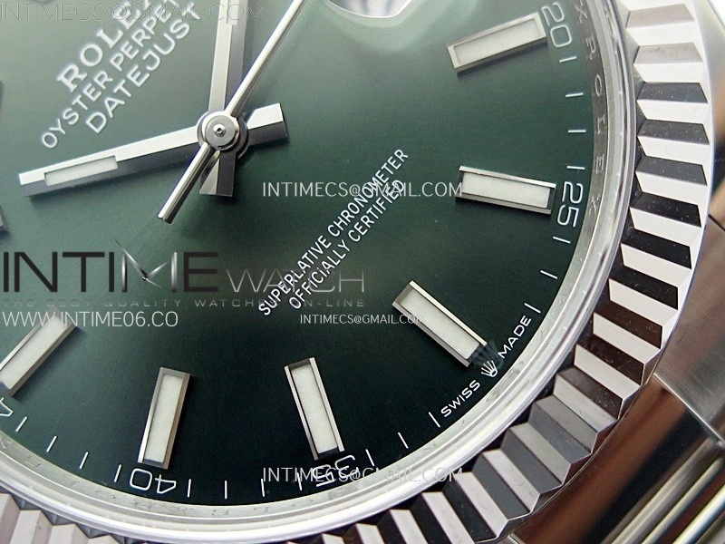 DateJust 41mm 126334 904 SS AR+F V2 1:1 Best Edition Fluted Bezel Green Dial Sticks Markers on Oyster Bracelet DD3235