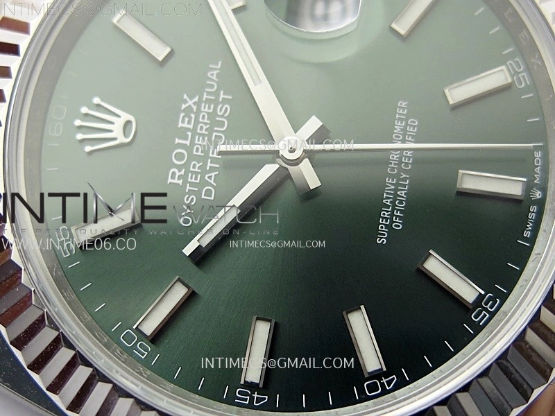 DateJust 41mm 126334 904 SS AR+F V2 1:1 Best Edition Fluted Bezel Green Dial Sticks Markers on Oyster Bracelet DD3235