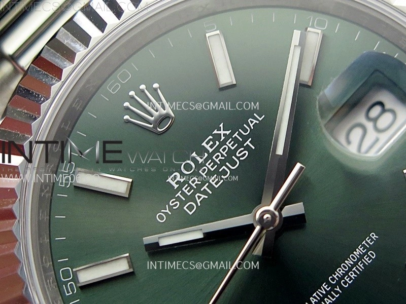 DateJust 41mm 126334 904 SS AR+F V2 1:1 Best Edition Fluted Bezel Green Dial Sticks Markers on Oyster Bracelet DD3235
