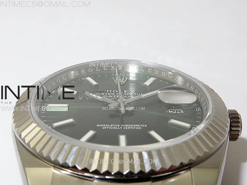 DateJust 41mm 126334 904 SS AR+F V2 1:1 Best Edition Fluted Bezel Green Dial Sticks Markers on Oyster Bracelet DD3235