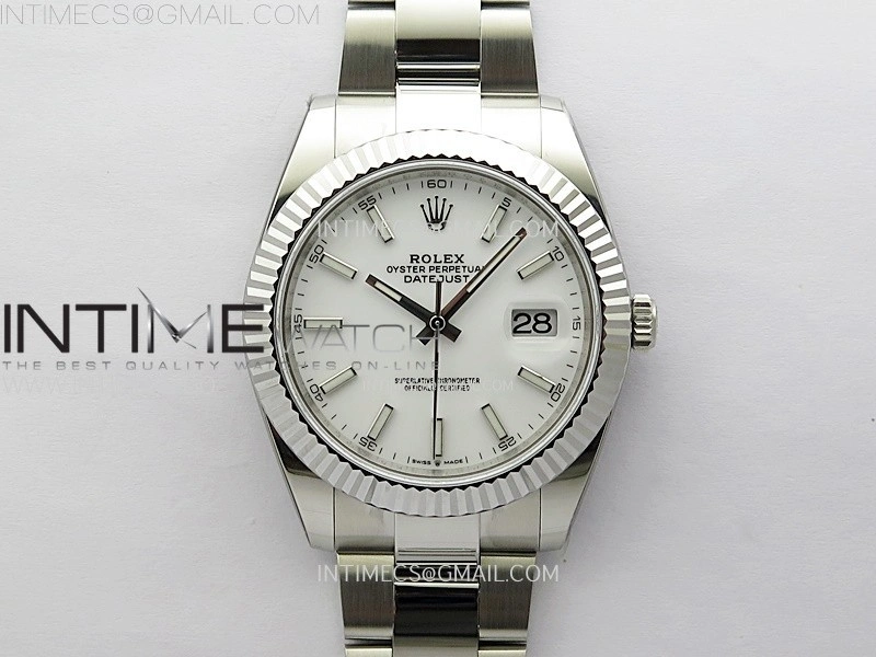 DateJust 41mm 126334 904 SS AR+F V2 1:1 Best Edition Fluted Bezel White Dial Sticks Markers on Oyster Bracelet DD3235