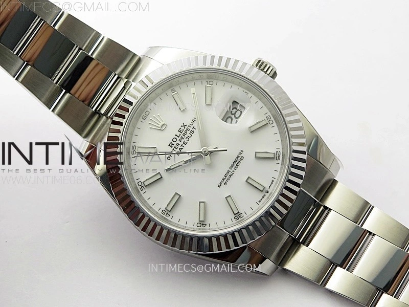 DateJust 41mm 126334 904 SS AR+F V2 1:1 Best Edition Fluted Bezel White Dial Sticks Markers on Oyster Bracelet DD3235