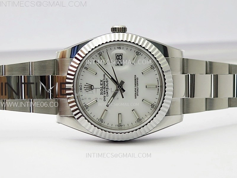 DateJust 41mm 126334 904 SS AR+F V2 1:1 Best Edition Fluted Bezel White Dial Sticks Markers on Oyster Bracelet DD3235