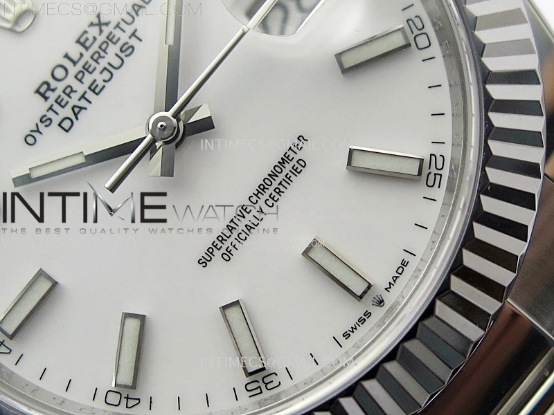 DateJust 41mm 126334 904 SS AR+F V2 1:1 Best Edition Fluted Bezel White Dial Sticks Markers on Oyster Bracelet DD3235