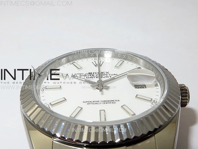 DateJust 41mm 126334 904 SS AR+F V2 1:1 Best Edition Fluted Bezel White Dial Sticks Markers on Oyster Bracelet DD3235