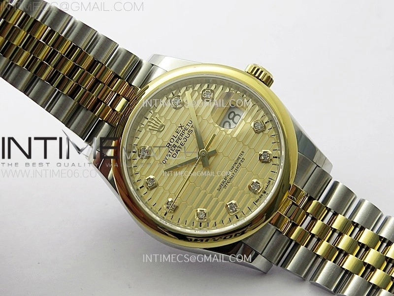 DateJust 36MM 126203 SS YG APSF 1:1 Best Edition Gold Fluted Dial Diamond Markers on SS YG Jubilee Bracelet SA3235