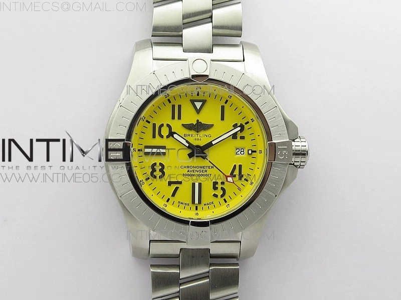 Seawolf 45mm SS B50 1:1 BestEdition SuperLumed Yellow Dial Black Numeral Markers on SS Bracelet A2824