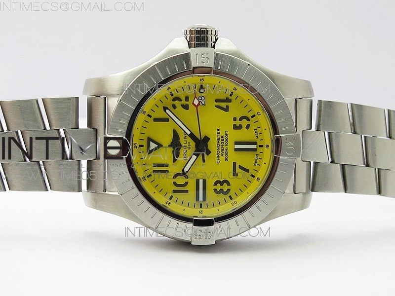 Seawolf 45mm SS B50 1:1 BestEdition SuperLumed Yellow Dial Black Numeral Markers on SS Bracelet A2824