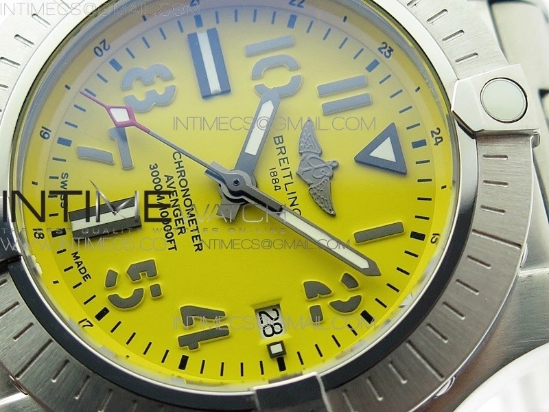 Seawolf 45mm SS B50 1:1 BestEdition SuperLumed Yellow Dial Black Numeral Markers on SS Bracelet A2824